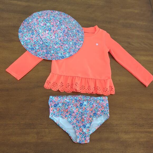 Baby girls 3 piece Swimsuit with matching hat size 18M by Carter'slike new